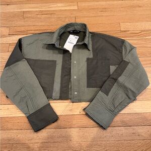 Zara Olive Patchwork Cropped Shirt Jacket NWT